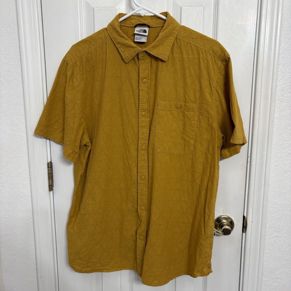 The‎ North Face Shirt Large Golden Yellow Seersucker Button Up Short Sleeve